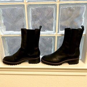 Black leather ankle boots